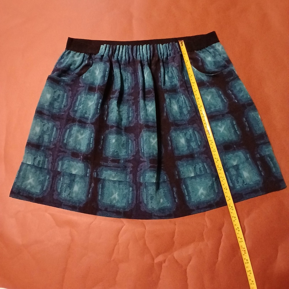 Simply Vera Vera Wang Artsy Elastic Waist Skirt XL Watercolor Green Blue Black